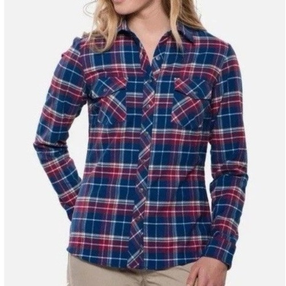KUHL Women's M Blue Red Plaid Button Up Shirt Polyester